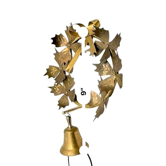 Vintage Brass Wreath With Bell & Bow Design Wall Or Door Hanging Decor - Picture 6 of 6